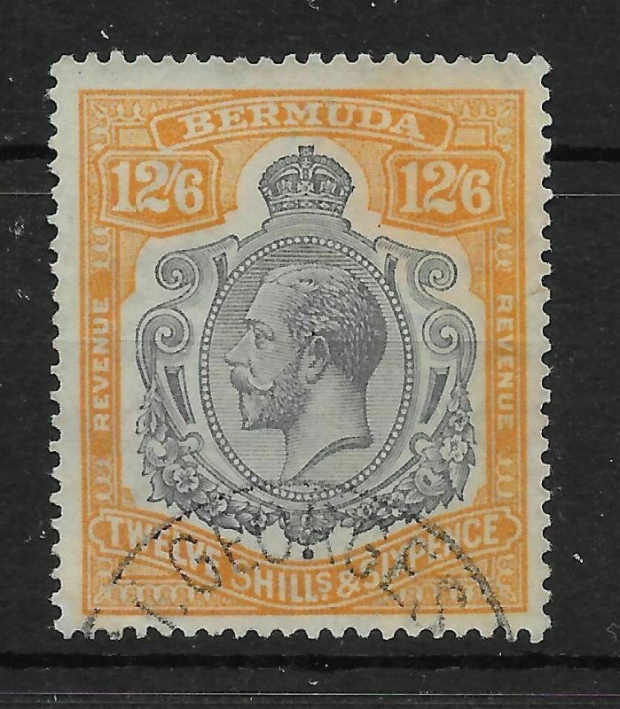 BERMUDA SGF1 1937 12/6 GREY & ORANGE REVENUE STAMP USED