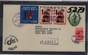Costa Rica  1982 3 colones green + stamps - registered from Cortel