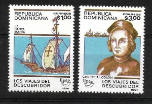 DOMINICAN REP. 1991 DISCOVERY OF AMERICA COLUMBUS HISTOR SET OF 2 VALUES MINT NH