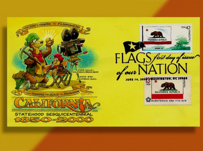 Bear and Quail Celebrate California's 'Flags of Our Nation' on Combo FDC!