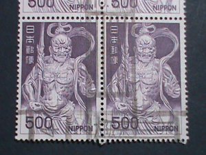​JAPAN STAMP-JAPANESE BUDDHA WITH BEAUTIFUL CANCELL-USED BLOCK OF 6-EST.-$6 F