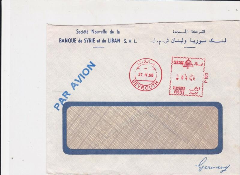 Lebanon 1966 Banque de Syrie Lebanon Machine Cancel Airmail Stamps Cover R 17620