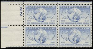 US #C43 GLOBE & DOVES MNH UL PLATE BLOCK #24150