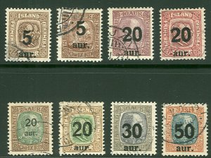 ICELAND #130-8 Complete set Ovpts, used, Scott $188.50