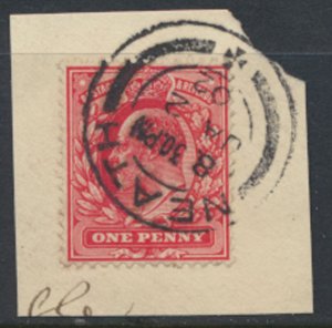 GB SG 220 on piece Bright Scarlet   SC# 128    Neath Jan 2 02 cancel   -  see...