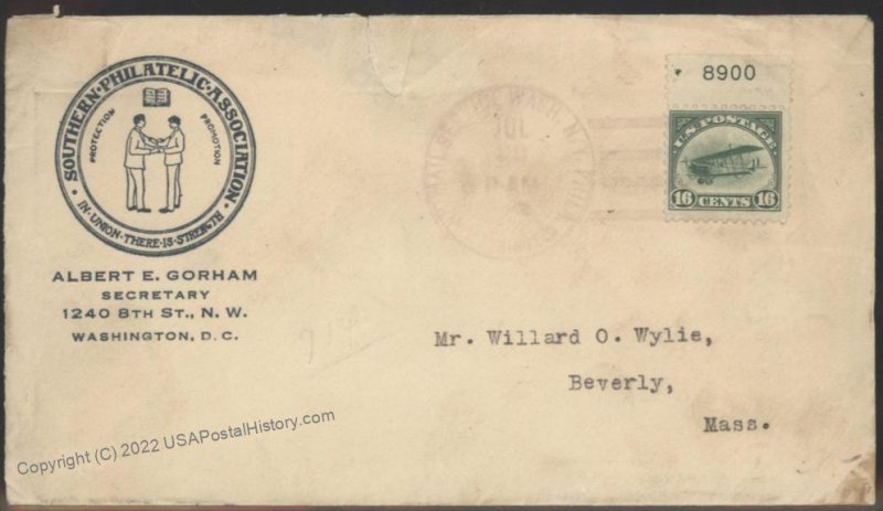 USA 1918 16c Jenny Sc C2 Airmail Cover July 23 Washington Phila New York 107654