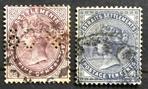 Malaya Straits Settlements 1882 QV 5c & 10c wmk CC Used SG#48&49 M3636