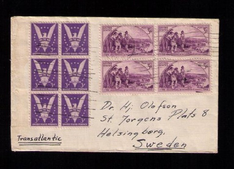 #905b DEEP RED VIOLET VF/XF ZIP BLOCK OF SIX ON A POSTAL HISTORY COVER