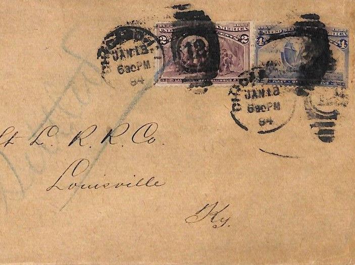 AX142 1894 USA Chicago COLUMBUS ISSUE FRANKING Cover Louisville RAILROAD Co SHIP