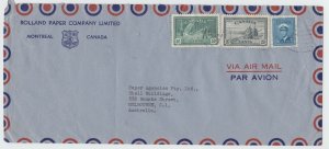 PEACE ISSUE air mail 75c rate to AUSTRALIA 1947 from Canada