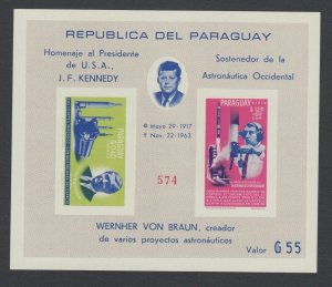 Paraguay Sc 841a MNH. 1964 Space Achievements, imperf souvenir sheet of 2, VF