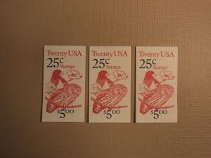 USPS Scott 2285b 25c 3 Books Grosbeak Owl 1987-88 60 Stam...