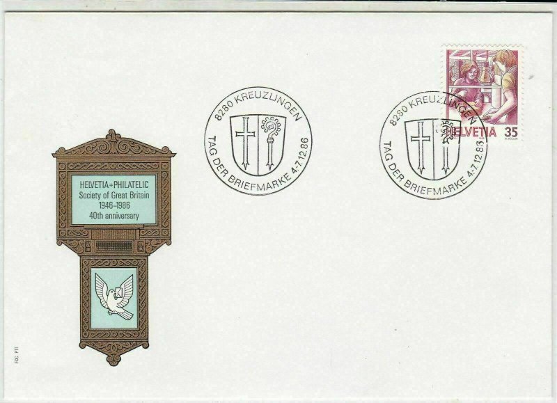 Switzerland 1986 40th Anniv. of Helvetia Philatelic Soc. of GB Stamp Cover 34594 