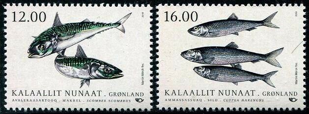 HERRICKSTAMP NEW ISSUES GREENLAND Sc.# 788-89 Nordic Fish 2018