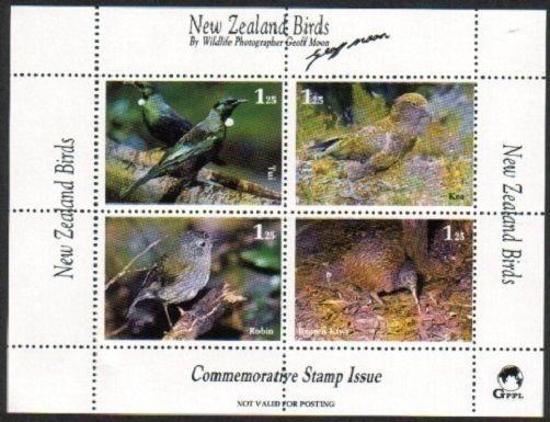 NEW ZEALAND 1990s Geoff Moon Birds cinderella sheet x 10 MNH...............79146