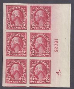 Scott #577 Mint plate block of 6, imperforate