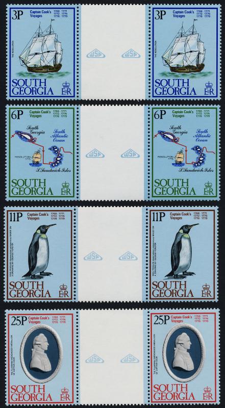 South Georgia 52-5 Gutter Pairs MNH Ship Penguin, Captain James Cook, Map