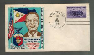 1946 USA Patriotic Cover Washington DC Fluegel Philippines Independence Day