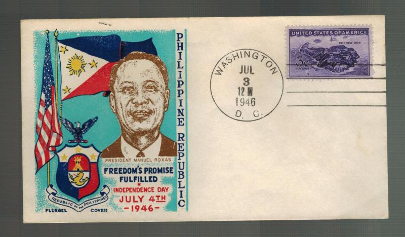 1946 USA Patriotic Cover Washington DC Fluegel Philippines Independence Day