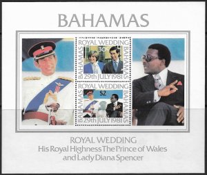 BAHAMAS 1981 Charles and Diana Royal Wedding Souvenir Sheet Sc 491a MNH