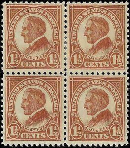 553 Mint,OG,HR/NH... Block of 4... SCV $8.25... bottom pair are Never Hinged