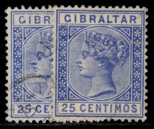 GIBRALTAR QV SG26 + 26a, 25c SHADE VARIETIES, FINE USED.