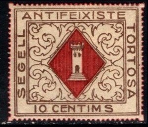 1937 Spain Civil War Local Revenue 10 Cèntims Tortosa Anti-Fascist Seal