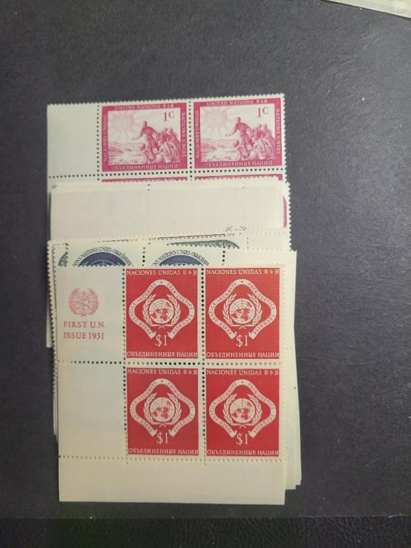 UN SC# 1-11, MNH, Inscription blocks of 4