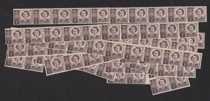 Australia: 1947 1d Princess Elizabeth 45 coil pairs MUH**. SG 222ab cat £202 !