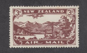 New Zealand Sc C1 MLH. 1931 3p Plane Over Lake Manapouri, perf 14x14½ cplt