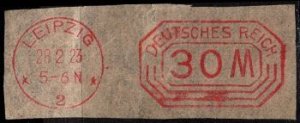 1923 Germany Meter Mail 30 Marks Leipzig Cancel February 28, 1923