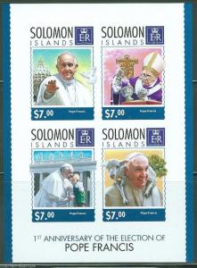 SOLOMON ISLANDS 2014 1st ELECTION  ANNIVERSARY OF POPE FRANCIS SHT IMPRF MINT NH