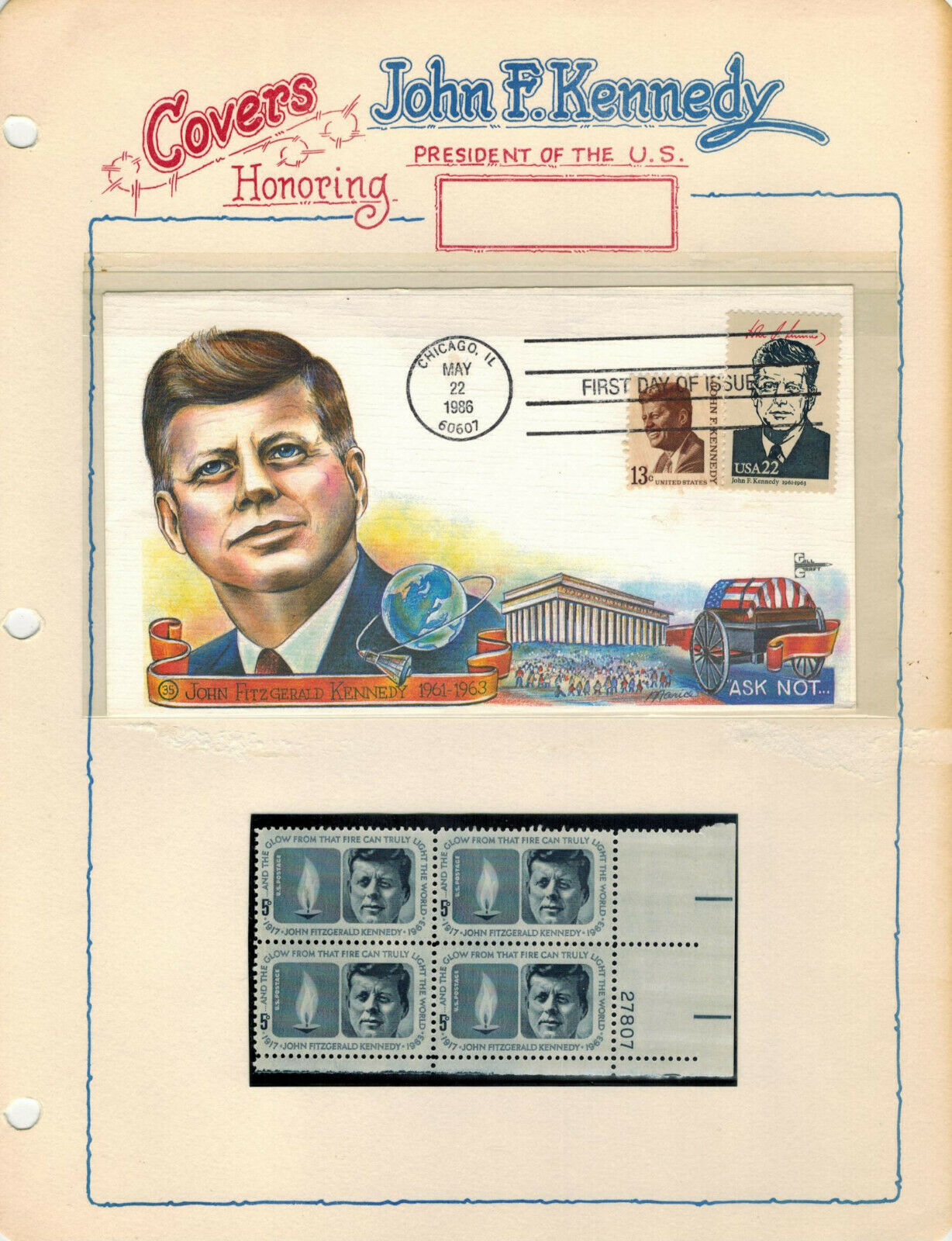Ornate ArtoPage JOHN F KENNEDY SET OF 3 DIFF PAGES Inc. 3 Diff JFK