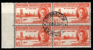 NORTHERN RHODESIA SG46a 1946 ½d VICTORY p13½ BLOCK OF 4 FINE USED