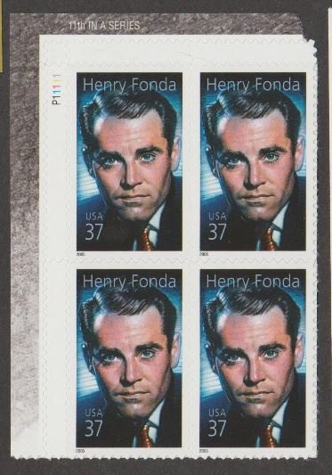 U.S. Scott #3911 Henry Fonda - Legends of Hollywood Stamps - Mint NH Plate Block