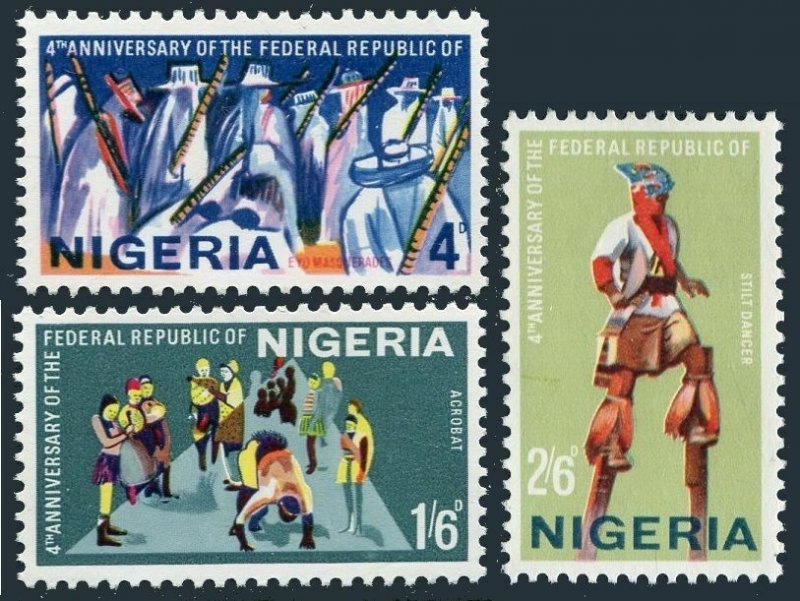 Nigeria 211-213,MNH.Michel 205-207. Republic,4th Ann.1967.Masqueraders,Dancers.