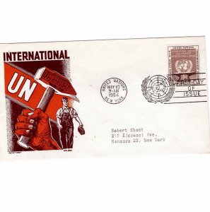 United Nations 1954 FDC Sc 25 International Labor UN Cachet Craft Ken Boll