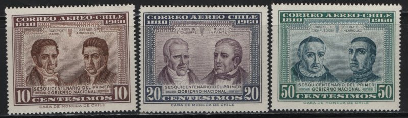 CHILE, C220A-C220C, (3) SET, HINGED, 1960-65, Type of Regular Issue 1960-62