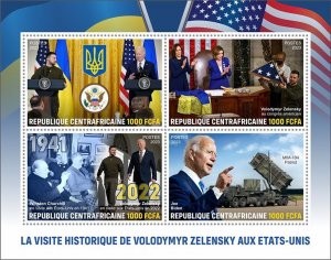 C A R - 2023 - President Zelenskyy Visits US - Perf 4v Sheet - Mint Never Hinged