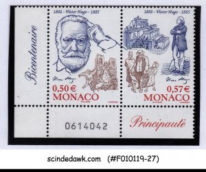 MONACO - 2002 200TH BIRTHDAY OF VICTOR HUGO BOOK WRITER 2V MNH