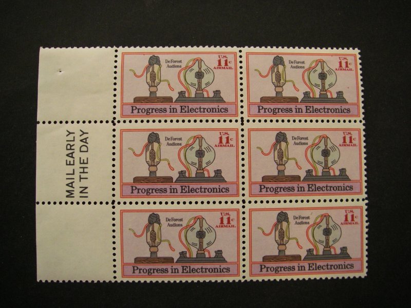 Scott C86, 11c Progress in Electronics, Mail Early block of 6, LM, MNH Airmail