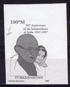 Turkmenistan 1997 YT#60a GANDHI MISSING BROWN COLOR MAJOR ERROR MNH