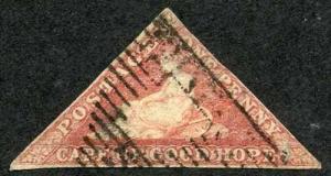 Cape of Good Hope Triangle SG5a 1d Rose (pin hole) cat 300 pounds