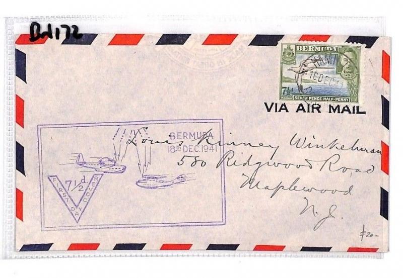 BERMUDA FIRST DAY COVER FDC Air Mail 7½d VICTORY *V* CACHET FDC 1941 BN172