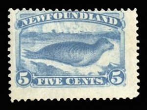 Newfoundland #94 Cat$225, 1887 5c dark blue, unused (regummed), creased