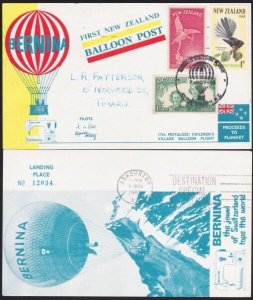 NEW ZEALAND 1965 Bernina Balloon flight postcard used......................B3830