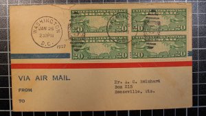 Scott C9 - Plane And Map - FDC - Typed Address - Block Of Four - SCV - $175