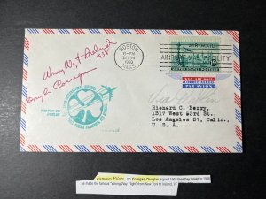 1960 USA Airmail Cover Wrong Way Flight Douglas Corrigan Signed Boston to LA CA