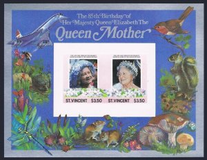 St Vincent 866-867 imperf,MNH.Mi Bl.20B-21B. Queen Mother,65th birthday.Fauna.