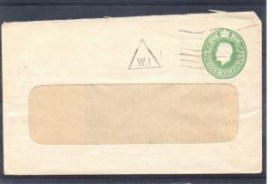 GB = Postal Stationary, G5 1/2d Green Window Cover Used `W1`Triangle cancel (a)